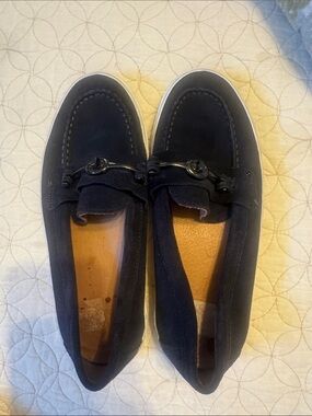 Coach Navy Suede Women's Loafers with Metal Bit